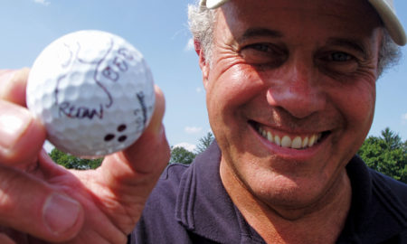 Stephen Kay loves architecture so much, he marks his golf ball with hole designs!