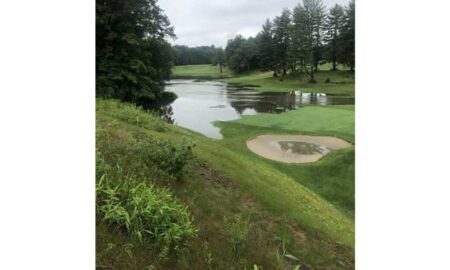 The ninth hole at the Country Club of Greenfield was largely flooded on Sunday after heavy rainfall continued over the weekend. CCG Head Professional Kevin Piecuch said that the water hadn’t receded much on Monday afternoon. CONTRIBUTED PHOTO