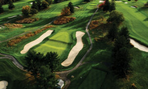 A Bird’s Eye View of The Swale and Tusk Bunkers at the 17th at Forsgate’s Banks Course