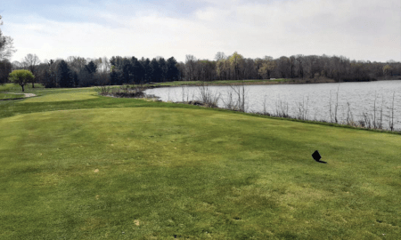 THE PAR-4 FOURTH AT FOWLER’S MILL IN OHIO. DYE ALWAYS LOVED A CAPE HOLE