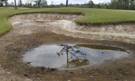 A poorly-draining golf course bunker before renovation