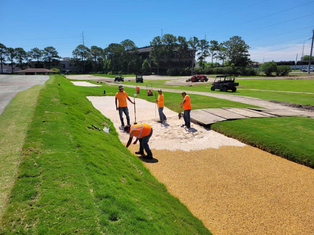 Work crews install the liner for a Better Billy Bunker.