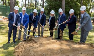 Tom Laird, CEO of Gilbane, Bob Dedman, CEO of Pinehurst Resort & Country Club, Fred Perpall, President-Elect, USGA, Mike Whan, CEO of the USGA, Natalie Hawkins, Executive Director, Partners in Progress, North Carolina Senator Tom McInnis North Carolina Representative Jamie Boles, North Carolina Department of Commerce Chief Deputy Secretary Jordan Whichard break ground on the USGA’s Golf House Pinehurst in the Pinehurst, N.C. on Monday, June 6, 2022. (Copyright USGA/John Mummert)