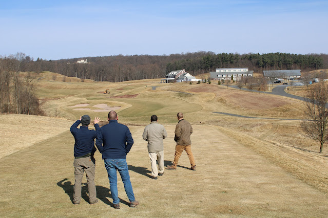 Alan, Asst Super Cody, Bryce Swanson (Rees Jones Inc) & Brian Ley (contractor) checking out 16 LedgeRock Golf Club