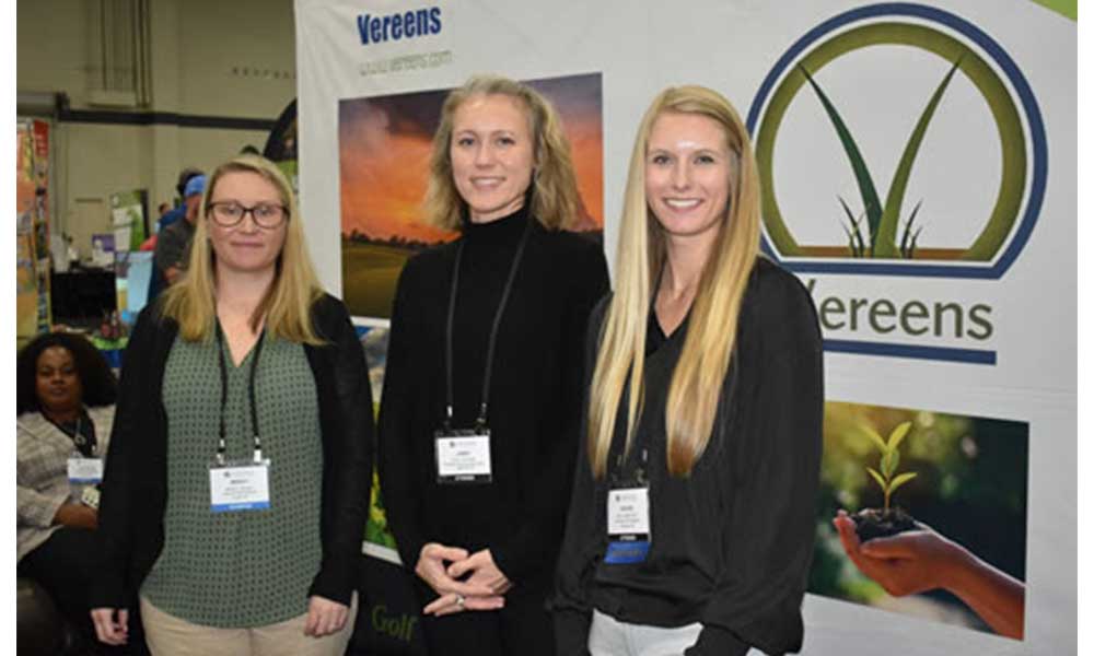 Mindy Vereen Jackson of Vereens Turf Products, with Jamie Summers, from Savannah Lakes Village and Devon Carroll, Ph.D.