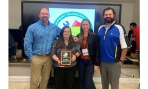 TPC Piper Glen superintendent Steffie Safrit; with TETAC's Turf Equipment Technician of the Year, Erin Miller; and assistant superintendents Ashley Kendall and Adam Brewer.