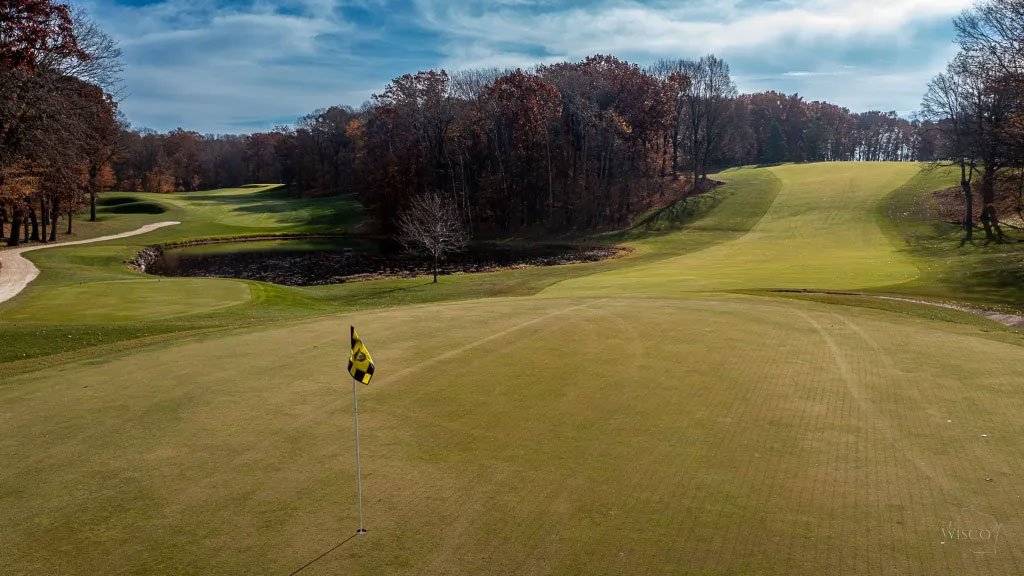 The beautiful elbow of the 11th green and 12th tees on West Bend’s back nine