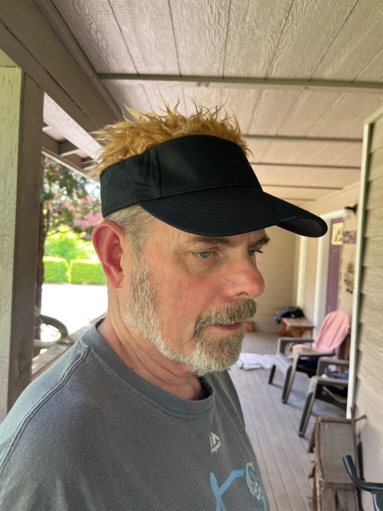 Jeff Shelley in Fake-hair visor