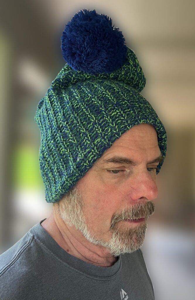 Jeff Shelley in Stocking cap - Seahawks colors