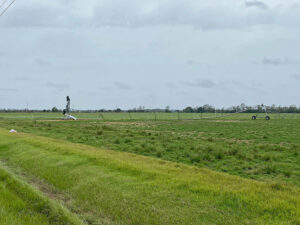 Pictured above are Riebeling Farms center pivot irrigation rigs flipped over during Hurricane Sally.