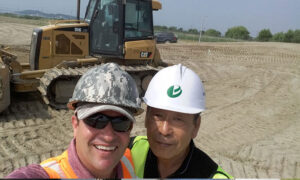 Brent Borelli (left), a GCSAA International Superintendent Member, helped with construction of River Bend Golf Course in Pyeongtaek, South Korea, in 2018. Sim Eun Yong (right) was a golf course shaping specialist for the project.