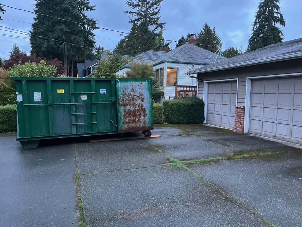 Dumpster in the author's driveway