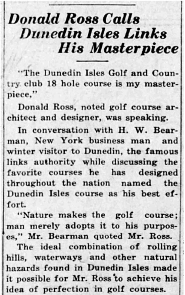 Donald Ross Calls Dunedin Golf Club his 'Masterpiece'