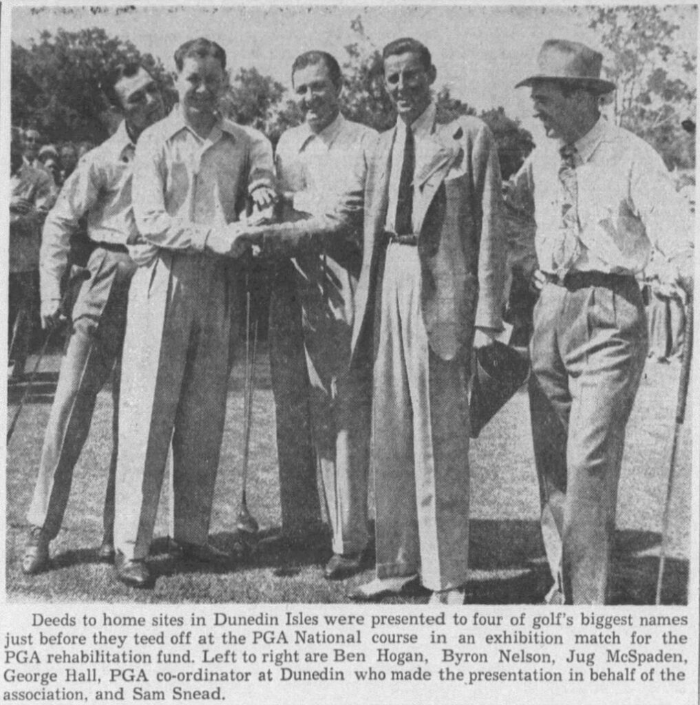 Dunedin foursome of (left to right) Ben Hogan, Byron Nelson Jug McSpade, PGA coordinator George Hall & Sam Snead