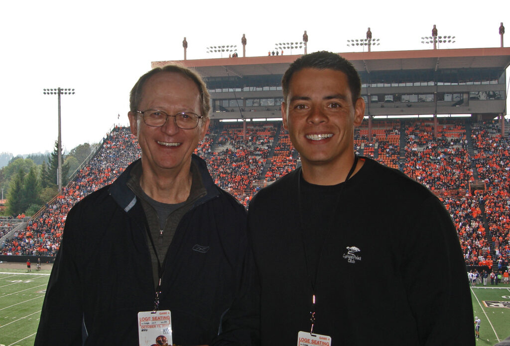 Tom Cook & one of his last students Akoni Ganir at OSU football game