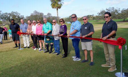 Dunedin GC Grand Opening with Parks Dep't staffers, Blair Kline (second from left) & Mayor Maureen Freaney (fourth from right)