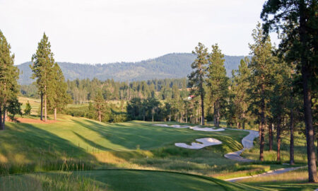 The 8th hole at Shepherd's longest client - Circling Raven Golf Club in Idaho