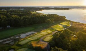The refurbished par-3 4th, where the sandy-scrub area left of the tees has replaced a bank of trees.