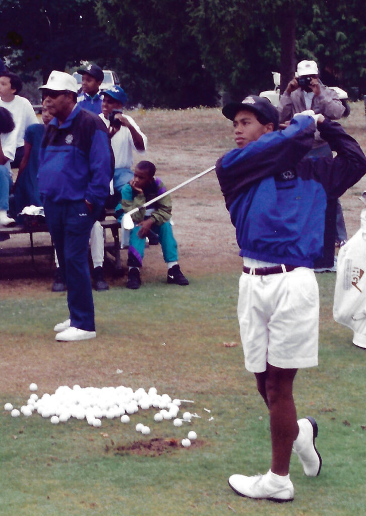 15-year-old Tiger and father Earl Woods at Jefferson Park (courtesy of Jeff Shelley)