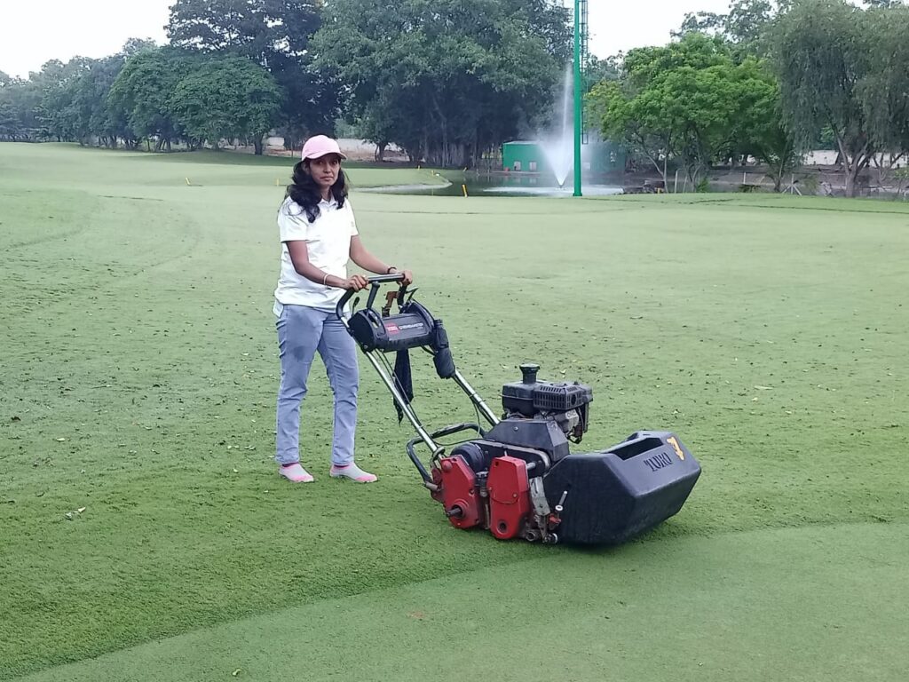 Harshada Abhyankar with her Greens Mower