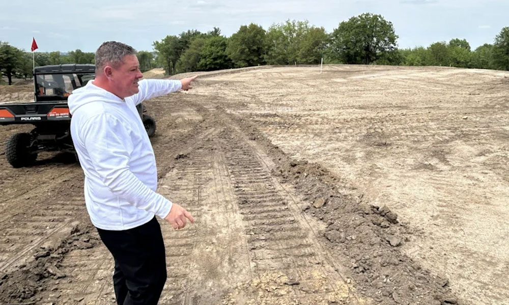 Finkbine Golf Course General Manager Josh Clay explains the design of holes 10 and 11 at the reimagined course, now under construction in Iowa City.